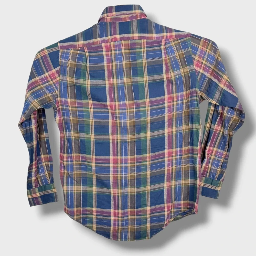 Polo Ralph Lauren Button Down Flannel Shirt Mens Small Blue Plaid Cotton Pony
